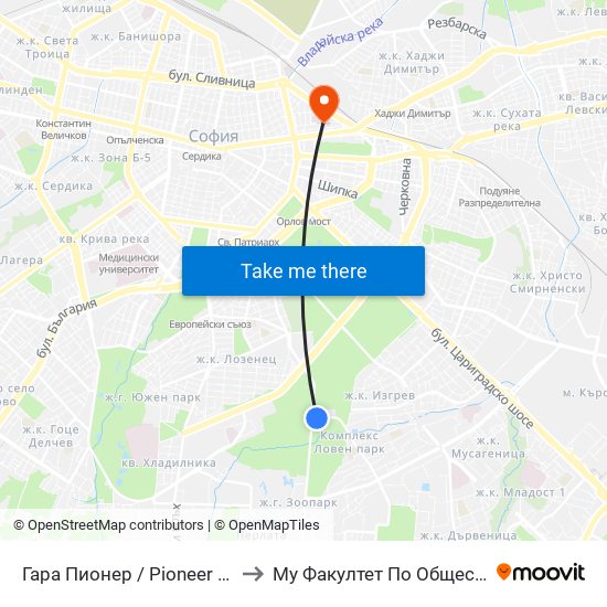 Гара Пионер / Pioneer Station (0465) to Му Факултет По Обществено Здраве map