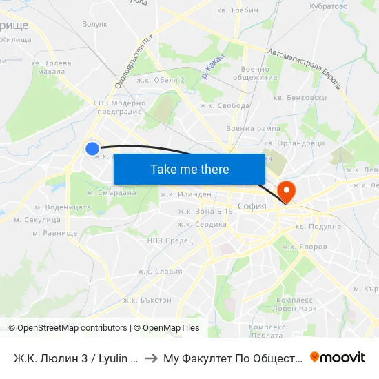Ж.К. Люлин 3 / Lyulin 3 Qr. (0653) to Му Факултет По Обществено Здраве map