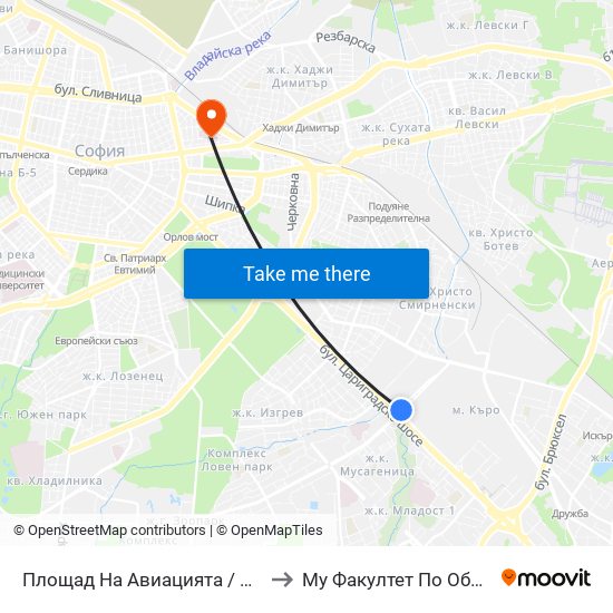 Площад На Авиацията / Aviation Square (1258) to Му Факултет По Обществено Здраве map