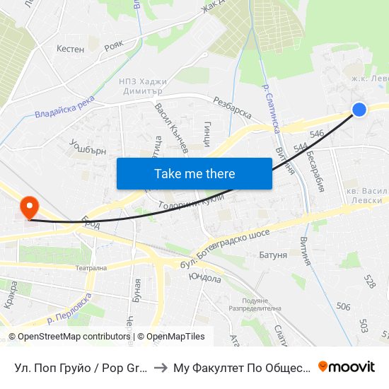 Ул. Поп Груйо / Pop Gruyu St. (2124) to Му Факултет По Обществено Здраве map