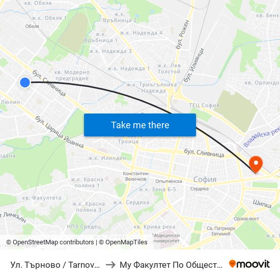 Ул. Търново / Tarnovo St. (2221) to Му Факултет По Обществено Здраве map
