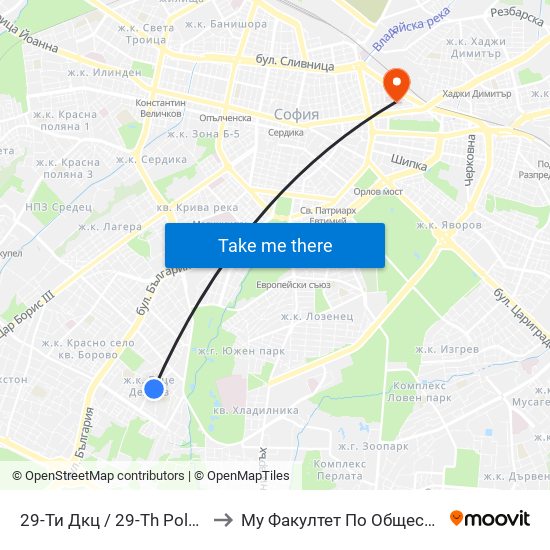 29-Ти Дкц / 29-Th Polyclinic (1226) to Му Факултет По Обществено Здраве map