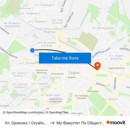 Ул. Оряхово / Oryahovo St. (2096) to Му Факултет По Обществено Здраве map