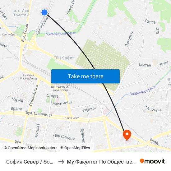 София Север / Sofia North to Му Факултет По Обществено Здраве map