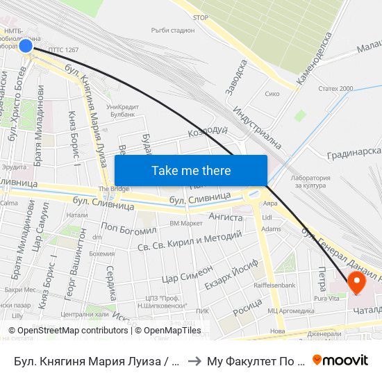 Бул. Княгиня Мария Луиза / Knyaginya Maria Luiza Blvd. (2829) to Му Факултет По Обществено Здраве map