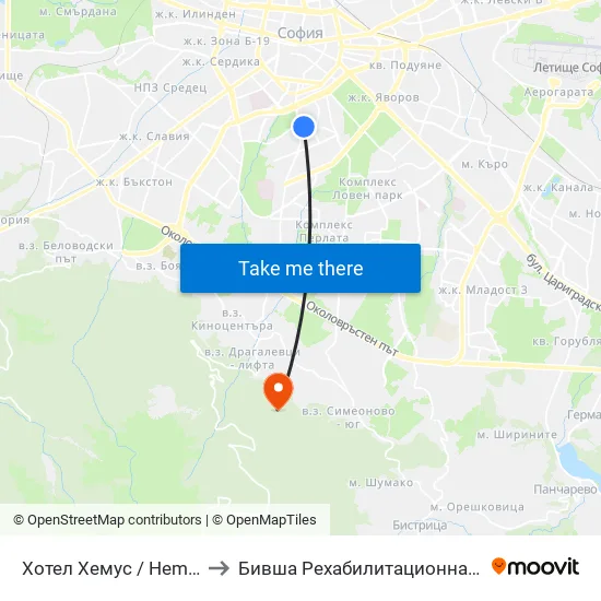 Ⓜ️ Хотел Хемус / Hemus Hotel (2329) to Бившa Рехабилитационна База ""Драгалевци"" map