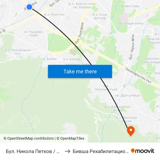 Бул. Никола Петков / Nikola Petkov Blvd. (0350) to Бившa Рехабилитационна База ""Драгалевци"" map