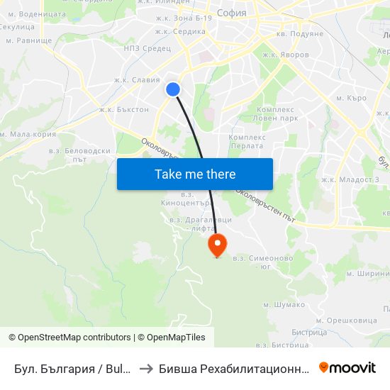 Бул. България / Bulgaria Blvd. (0290) to Бившa Рехабилитационна База ""Драгалевци"" map