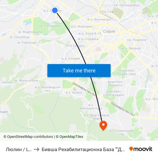 Люлин / Lyulin to Бившa Рехабилитационна База ""Драгалевци"" map