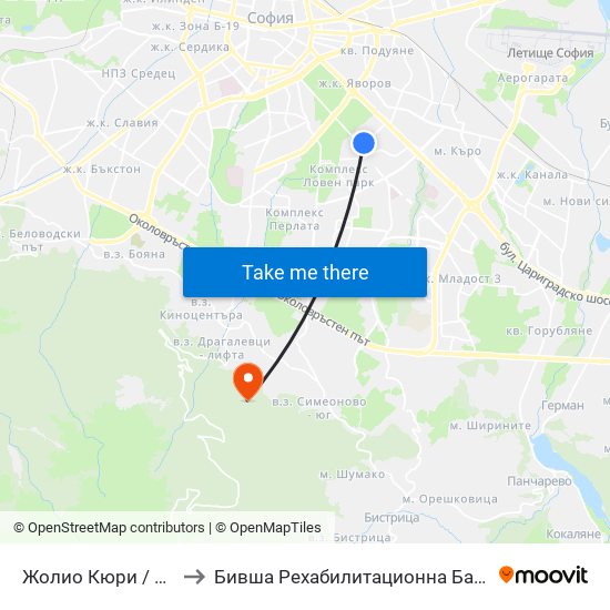 Жолио Кюри / Joliot-Curie to Бившa Рехабилитационна База ""Драгалевци"" map