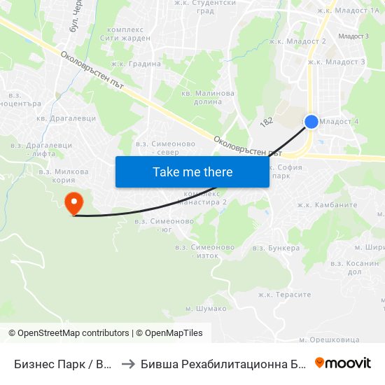 Бизнес Парк / Business Park to Бившa Рехабилитационна База ""Драгалевци"" map