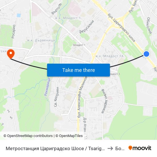 Метростанция Цариградско Шосе / Tsarigradsko Shosse Metro Station (1016) to Бонсист map