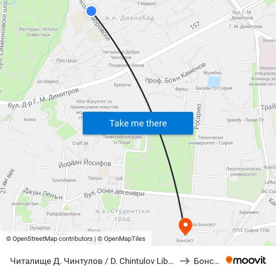 Читалище Д. Чинтулов / D. Chintulov Library (2366) to Бонсист map