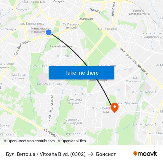 Бул. Витоша / Vitosha Blvd. (0302) to Бонсист map