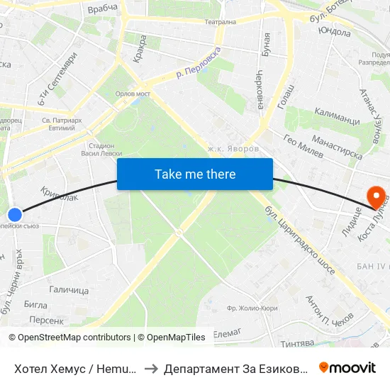 Ⓜ️ Хотел Хемус / Hemus Hotel (2330) to Департамент За Езиково Обучение - Ичс map