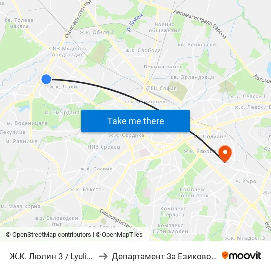 Ж.К. Люлин 3 / Lyulin 3 Qr. (0651) to Департамент За Езиково Обучение - Ичс map