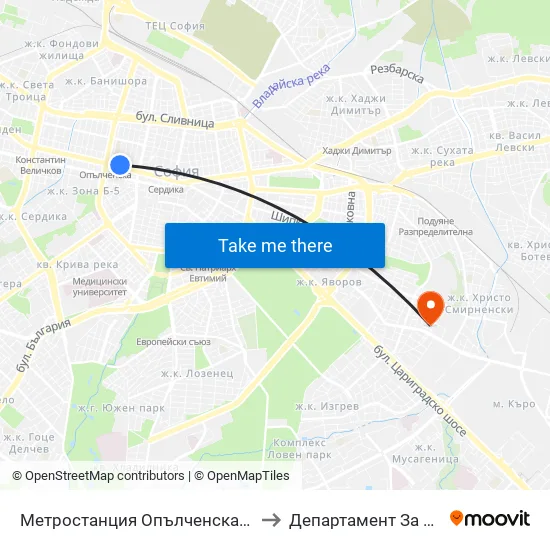 Ⓜ️ Метростанция Опълченска / Opalchenska Metro Station (1058) to Департамент За Езиково Обучение - Ичс map