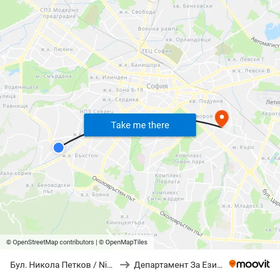 Бул. Никола Петков / Nikola Petkov Blvd. (0346) to Департамент За Езиково Обучение - Ичс map