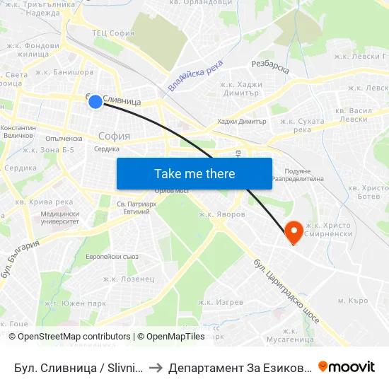 Бул. Сливница / Slivnitsa Blvd. (0376) to Департамент За Езиково Обучение - Ичс map