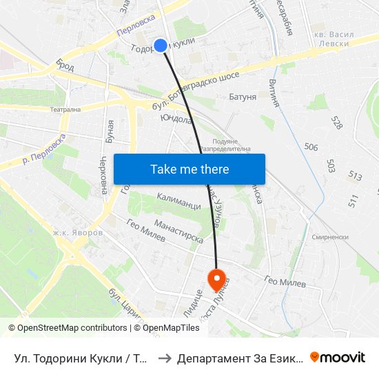 Ул. Тодорини Кукли / Todorini Kukli St. (2214) to Департамент За Езиково Обучение - Ичс map