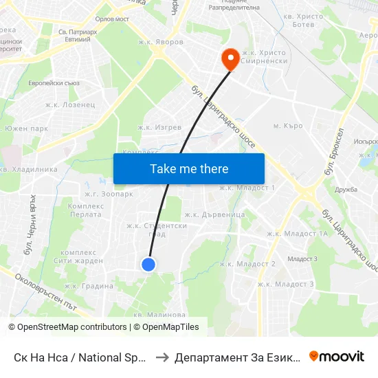 Ск На Нса / National Sports Academy (1606) to Департамент За Езиково Обучение - Ичс map