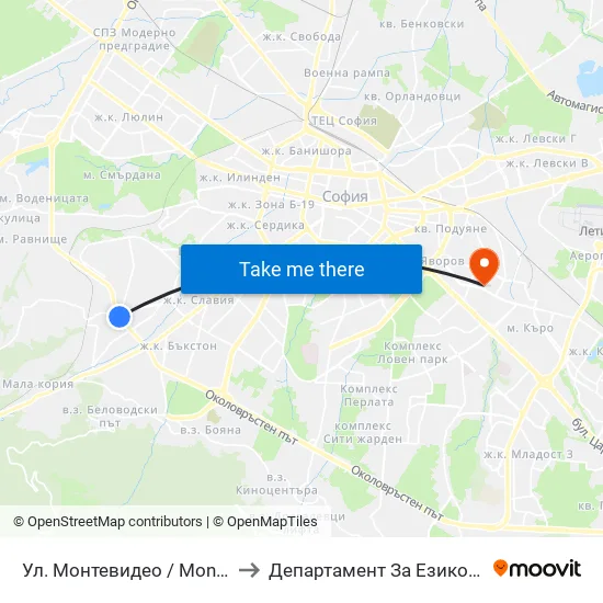 Ул. Монтевидео / Montevideo St. (2049) to Департамент За Езиково Обучение - Ичс map