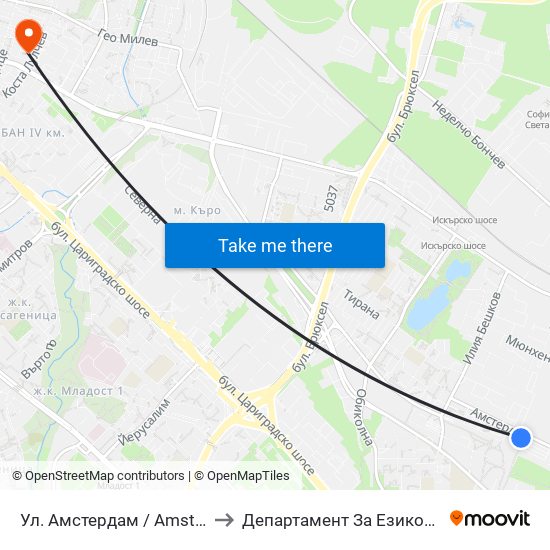 Ул. Амстердам / Amsterdam St. (2587) to Департамент За Езиково Обучение - Ичс map