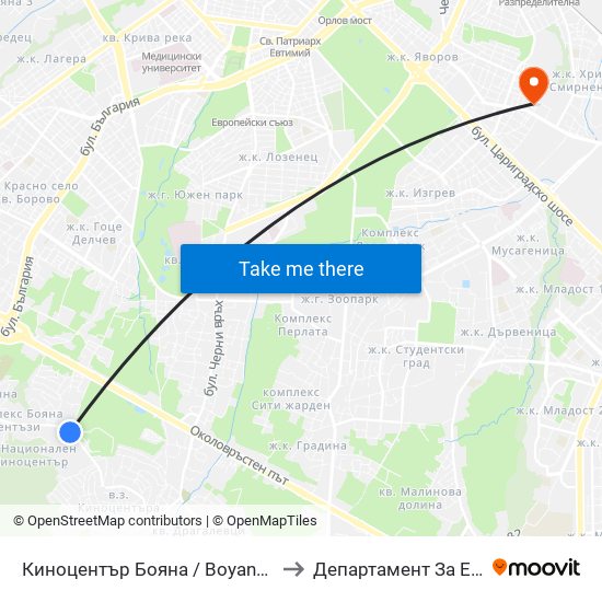 Киноцентър Бояна / Boyana Film Studios (Kinotsentar) (0930) to Департамент За Езиково Обучение - Ичс map