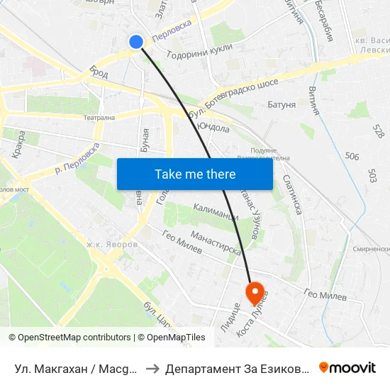 Ул. Макгахан / Macgahan St. (2041) to Департамент За Езиково Обучение - Ичс map
