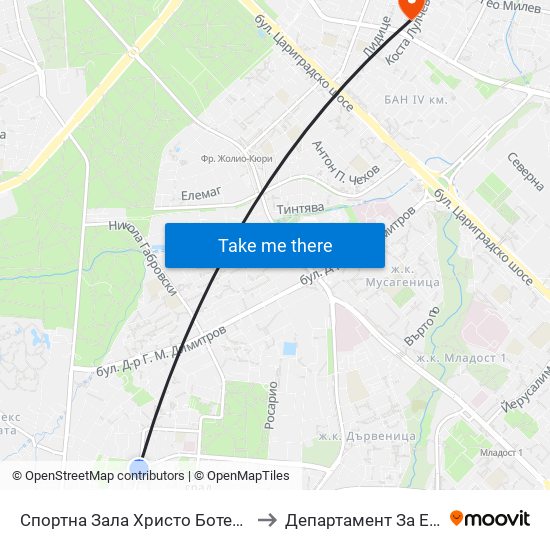 Спортна Зала Христо Ботев / Hristo Botev Sports Hall (1610) to Департамент За Езиково Обучение - Ичс map
