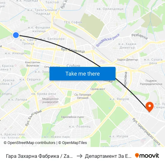 Гара Захарна Фабрика / Zaharna Fabrika Train Station (0622) to Департамент За Езиково Обучение - Ичс map