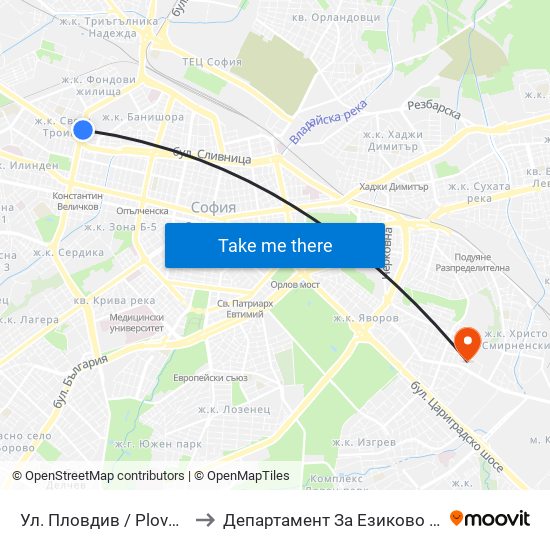 Ул. Пловдив / Plovdiv St. (2420) to Департамент За Езиково Обучение - Ичс map