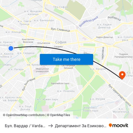 Бул. Вардар / Vardar Blvd. (0295) to Департамент За Езиково Обучение - Ичс map