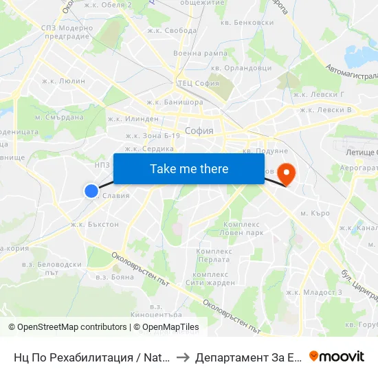 Нц По Рехабилитация / National Rehabilitation Centre (0098) to Департамент За Езиково Обучение - Ичс map