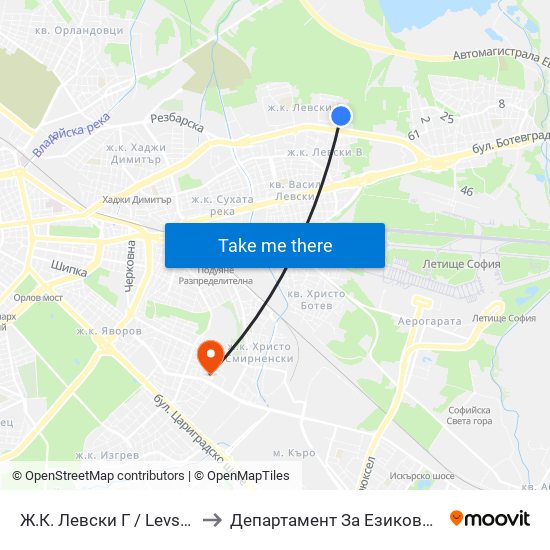 Ж.К. Левски Г / Levski G Qr (0646) to Департамент За Езиково Обучение - Ичс map