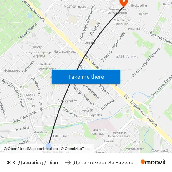 Ж.К. Дианабад / Dianabad Qr. (0627) to Департамент За Езиково Обучение - Ичс map