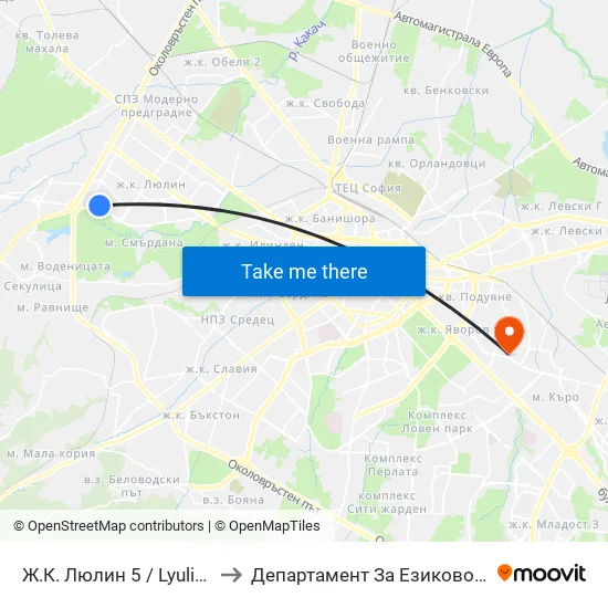 Ж.К. Люлин 5 / Lyulin 5 Qr. (0656) to Департамент За Езиково Обучение - Ичс map