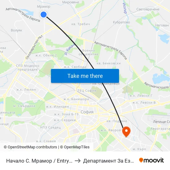 Начало С. Мрамор / Entry To Mramor Village (1675) to Департамент За Езиково Обучение - Ичс map