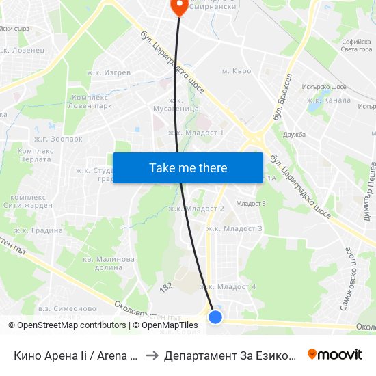 Кино Арена Іі / Arena II Cinema (2648) to Департамент За Езиково Обучение - Ичс map