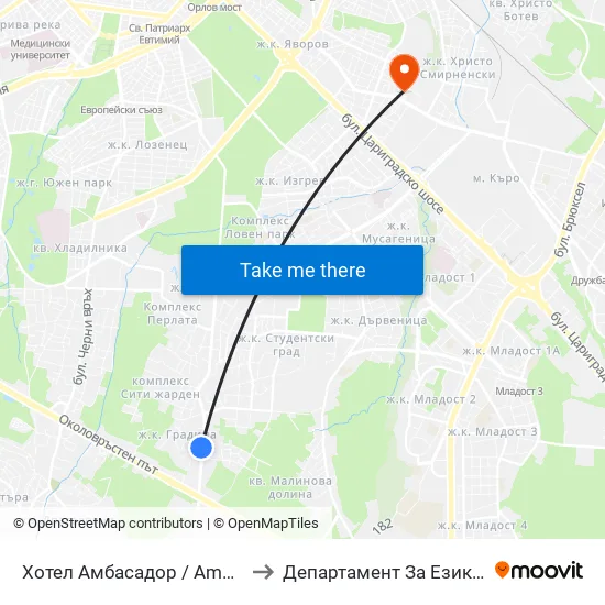Хотел Амбасадор / Ambassador Hotel (0658) to Департамент За Езиково Обучение - Ичс map