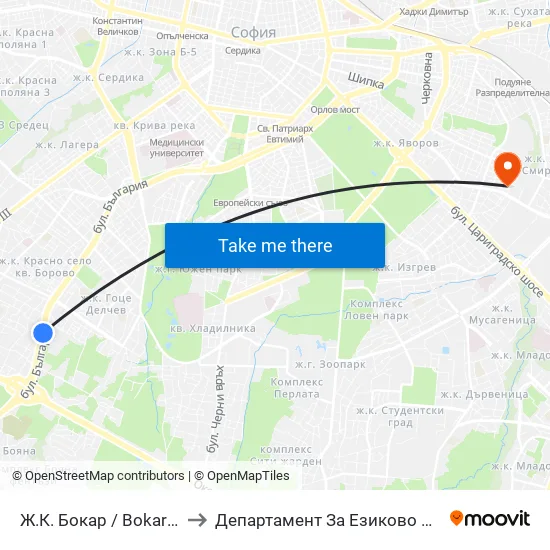 Ж.К. Бокар / Bokar Qr. (2688) to Департамент За Езиково Обучение - Ичс map
