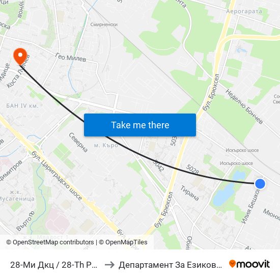 28-Ми Дкц / 28-Th Polyclinic (0024) to Департамент За Езиково Обучение - Ичс map