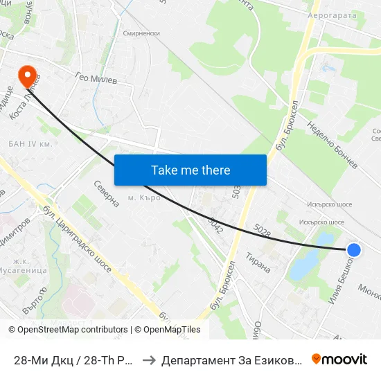 28-Ми Дкц / 28-Th Polyclinic (0024) to Департамент За Езиково Обучение - Ичс map