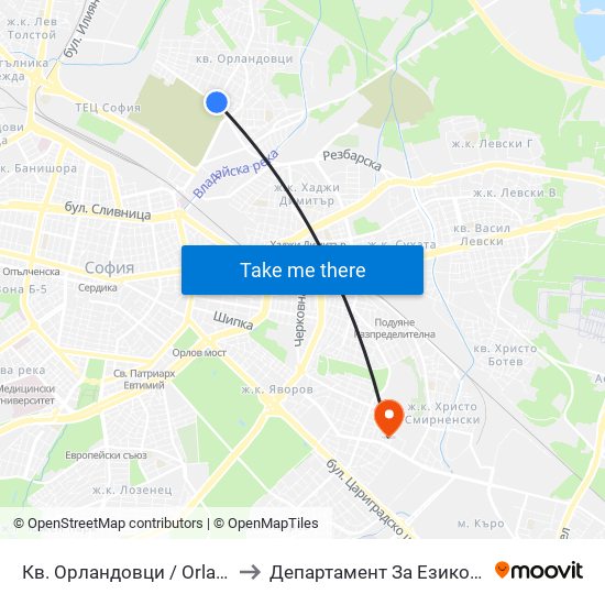 Кв. Орландовци / Orlandovtsi Qr. (0884) to Департамент За Езиково Обучение - Ичс map