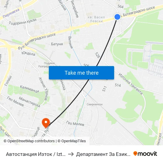 🚌 Автостанция Изток / Iztok Bus Station (2024) to Департамент За Езиково Обучение - Ичс map