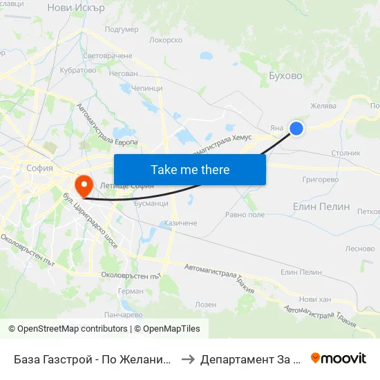 База Газстрой - По Желание / Gazstroy Base - on Demand (0088) to Департамент За Езиково Обучение - Ичс map