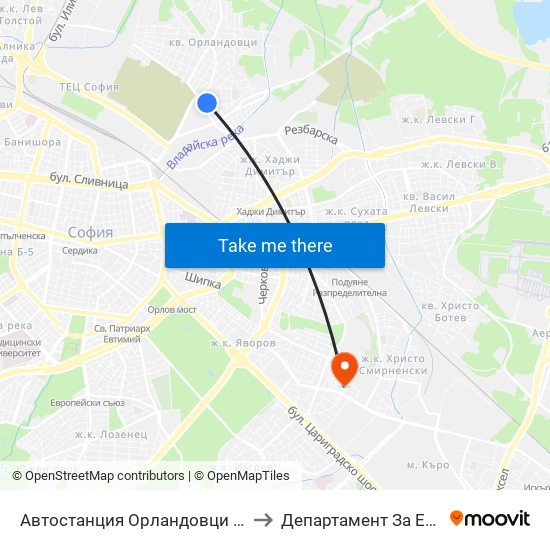 🚌 Автостанция Орландовци / Orlandovtsi Bus Station (0062) to Департамент За Езиково Обучение - Ичс map