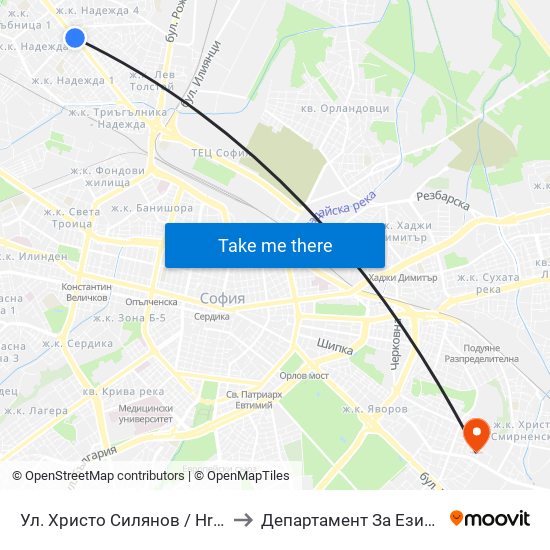 Ул. Христо Силянов / Hristo Silyanov St. (2429) to Департамент За Езиково Обучение - Ичс map