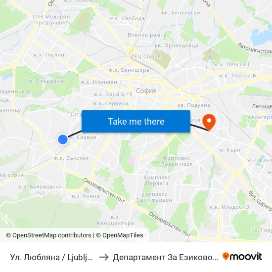 Ул. Любляна / Ljubljana St. (0900) to Департамент За Езиково Обучение - Ичс map