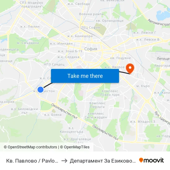 Кв. Павлово / Pavlovo Qr. (0890) to Департамент За Езиково Обучение - Ичс map